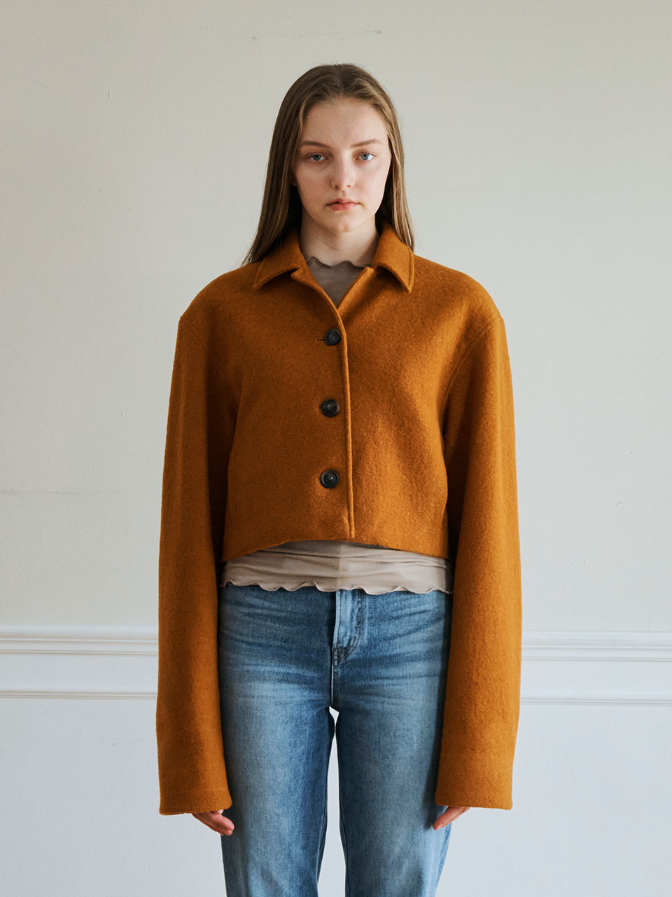 Wool Blended Crop Jacket Orange