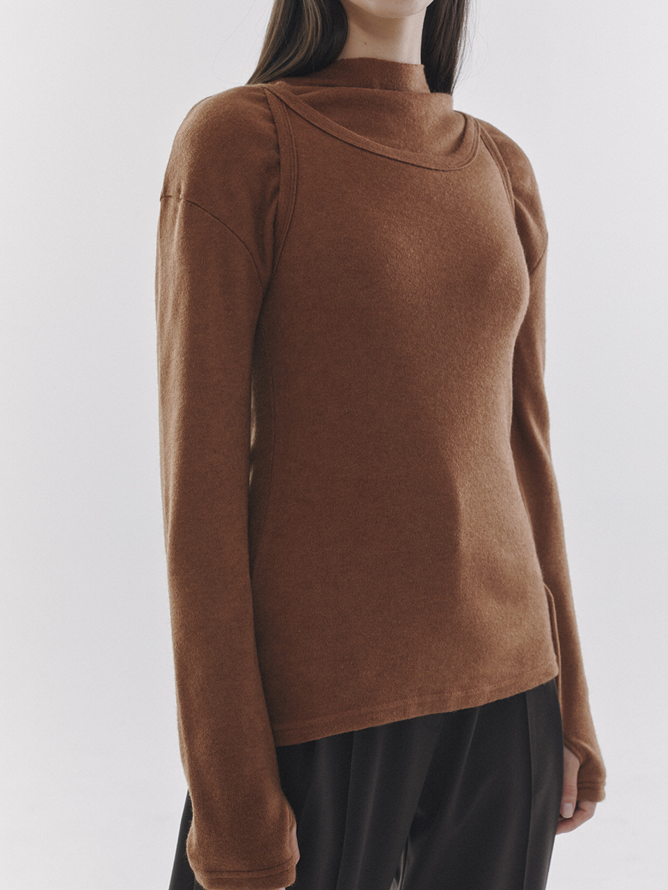 2Way Knitted Jersey Set Top Camel Brown