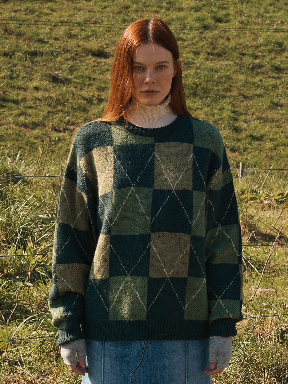 Transfrom Check Sweater Green